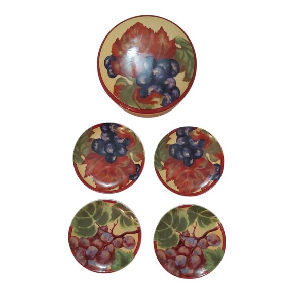 Set of 4 BIA Vendange Saucer Plates with Grape Leaf Motif - Picture 6 of 8